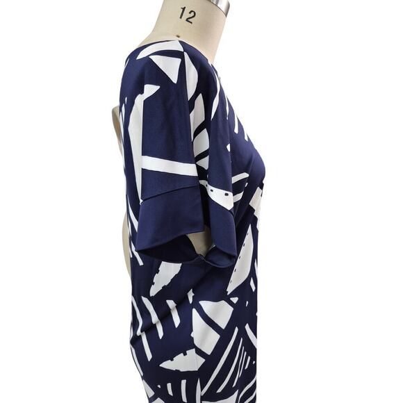 LRL Lauren Ralph Lauren Navy blue/ white geo design Shift dress Viscose Sz  L - Picture 5 of 8